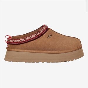 UGG Tan Suede Slip-On with Red Trim